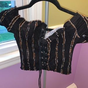 Off shoulder tie front top